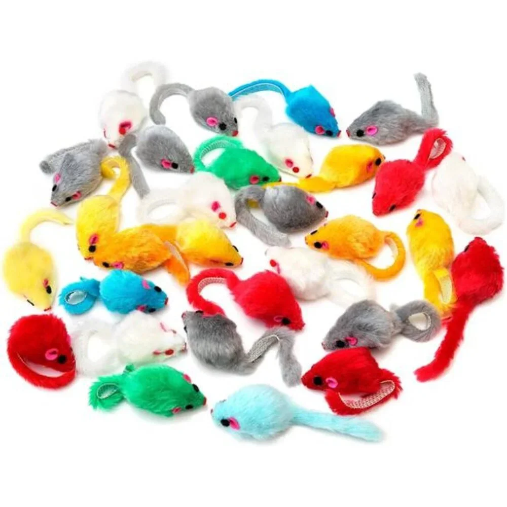 36PCS 4.1'' Furry Cat Toy Mice Rattle Small Mouse Kitten Interactive